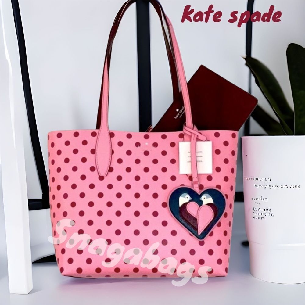 KATE SPADE NWT SMALL REVERSIBLE TOTE BAG ARCH LOVE BIRDS 2 PIECE SET WITH POUCH